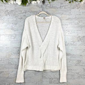 Free People White Knit Pullover V-neck Sweater